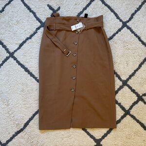 White House Black Market Women’s Skirt Size 12 Brown Belt & Button Detail NWT